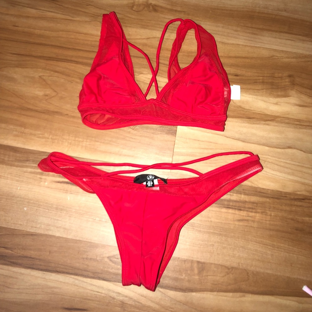 Missguided Red Mesh bikini